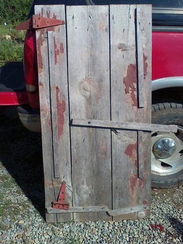 antique barn wood door storage shed Weathered some paint w/Hinges 59x30.5 rare Cover