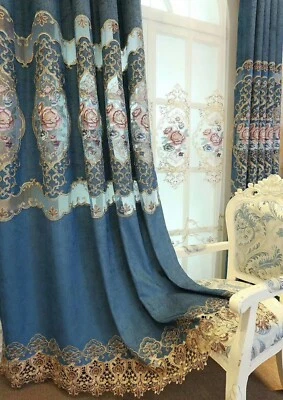 Cortina transparente bordada de lujo europea cortinas de tela de chenilla de lujo 1 pieza Foto 1 de 4