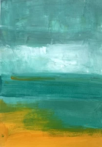 Rita Valletta Original Painting Seascape Green Ocean Orange Gallery Artwork D29 - Picture 1 of 10