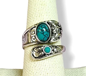 Stainless Steel Statement Simulated Turquoise Bypass Ring Size 8.75 - Picture 1 of 5