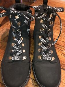 Womens Guess Black  Combat Military Fashion Style Boots Size 8M NWD. Gold Loops