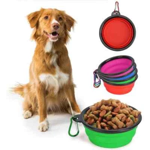 3PCS Collapsible Silicone Dog Bowls 350ML with Plastic Rm and D-Ring - Foldable - Picture 1 of 3