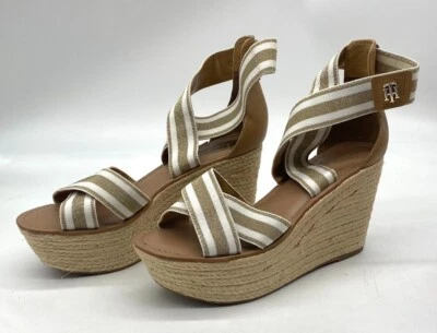 Tommy Hilfiger 女鞋 9 M Espadrille 凉鞋厚底金色标志 — 第 1/4 张图片