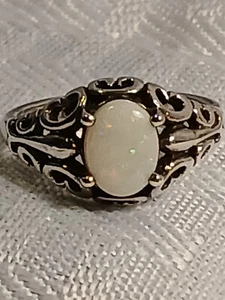 VTG. KABANA OPAL GEMSTONE 925 STERLING SILVER FILIGREE RING SIZE 6 USA - Picture 1 of 7