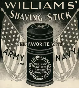 Palo de afeitar Williams 1898 ejército militar marina banderas de Estados Unidos lista de precios anuncio - Imagen 1 de 3