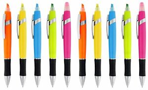 10 Pack Highlighter with Ballpoint Pen Combo, Comes in an array of bright colors