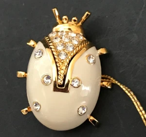 Vintage Johannes Brosche Anstecknadel signiert Marienkäfer Emaille Insekt Gold Strass klein - Bild 1 von 8
