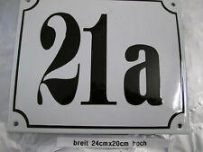 Hausnummer Mega Groß Emaille Nr 21a  schwarze Zahl weißer Hintergrund 24cmx20cm 