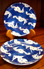 Lot (3) collation acrylique de plage ~ assiettes apéritif 7,25 pouces bleues avec dragons de mer blancs 705