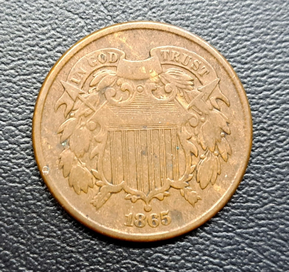 1865 Two Cent Piece, 2C, Civil War Date, US Copper Coin, F/VF - Image 1 of 2