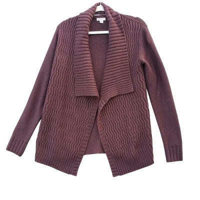 Suéter cárdigan tejido 100 % acrílico frontal abierto marrón café mediano Merona para mujer Foto 1 de 4