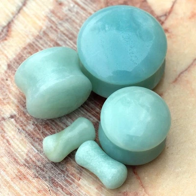 PAIR of Natural Amazonite Stone Saddle Plug - Image 1 of 4
