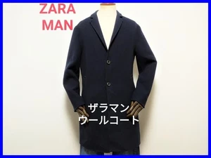 ZARA MAN Wool Chester Coat Men EUR Size M/L Dark Navy Used - Picture 1 of 10