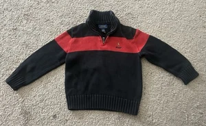 Polo Ralph Lauren Baby Boy Knit Pony Black Red 1/4 Zip Sweater Size 6 - Picture 1 of 8