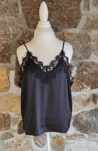 Camiseta sin mangas The Drop para mujer Natalie negra con ribete de encaje cami correa de espagueti XL - Imagen 1 de 8