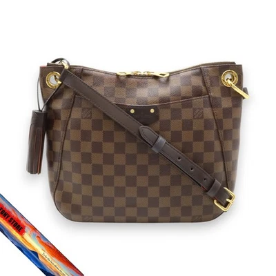 Louis Vuitton Damier South Bank Bolso de Hombro Bandolera Flecos Borla Marrón Rojo Foto 1 de 4