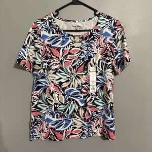 Coral Bay Top T-Shirt Petite Coastal Palm Tropical Rash Guard Stretch Koralle Neu mit Etikett - Bild 1 von 10