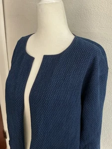 Chaqueta Eileen Fisher Azul Marino Cárdigan Abierto Blazer Bolsillos Algodón Texturizado XS - Imagen 1 de 11