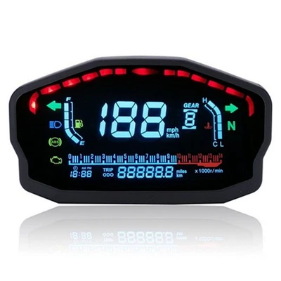 Motorcycle Speedometer LCD Digital Tachometer KM/H MPH Gauge DC 8-12V Universal - Image 1 of 4