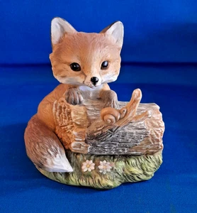 FIGURA DE ZORRO Y CARACOL HOMCO 1986 DE COLECCIÓN OBRA MAESTRA PORCELANA MUY BONITA - Imagen 1 de 6
