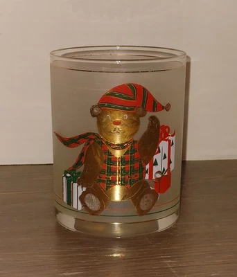 Vaso de vidrio para beber Oso de Navidad con adornos de oro 22K Culver juguetes esmerilados Navidad Foto 1 de 4