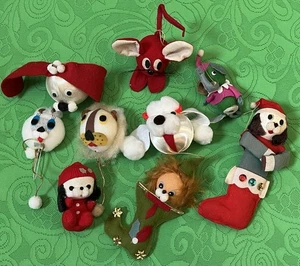 Lot9 Vtg Japan Felt Flocked Animal Anthropomorphic-Xmas Ornaments-Lion,Mouse,Dog - Picture 1 of 23