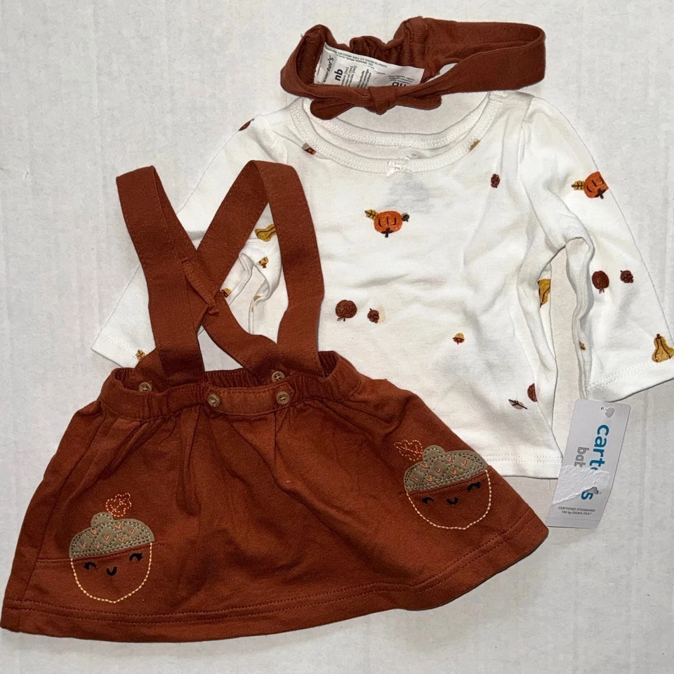 CARTERS 3 Piezas Set Blanco/Marrón OTOÑO BELLOTA Motivo Talla RECIÉN NACIDO Foto 1 de 1