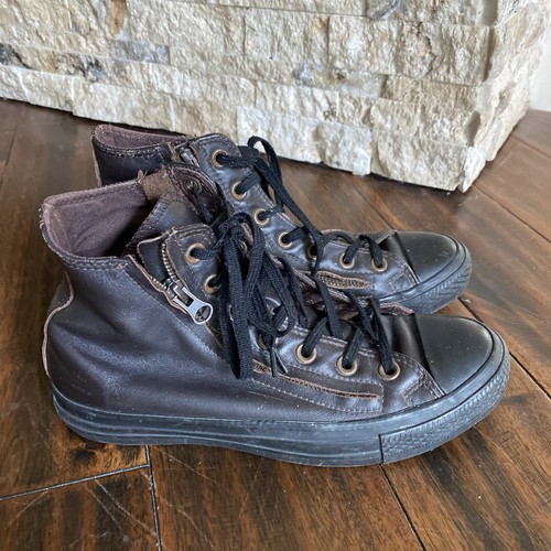 Sneakers alte Converse in pelle marrone con doppia zip misura 7 5 donna