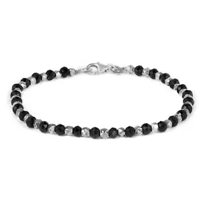Original Schwarz Spinell Mit 925 Sterlingsilber Ball Perlen Armband Schmuck 20CM - Bild 1 von 4