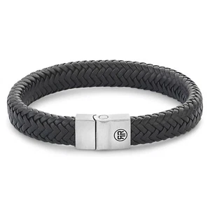 REBEL & ROSE Joyería Hombre Pulsera Piel Negro Full Metal Espiga Negro - Imagen 1 de 2