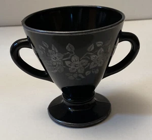 Vintage Hazel Atlas Black Amethyst Glass Floral Sterling Open Sugar - Picture 1 of 5