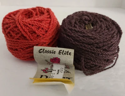 Lote de 2 Hilos Clásicos Elite Poet Lana Chenille, Rojo y Marrón 1.75oz ea Foto 1 de 4