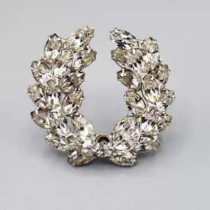 Unsigned Designer Clear Marquise Rhinestone Layered Swag Rhodium Plated Brooch - Picture 1 of 12