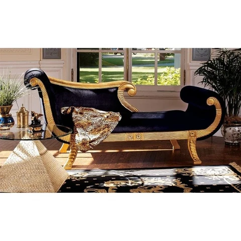 Egyptian Revival Neoclassical Ebony Upholstery Gold Gilded Mahogany Chaise Cover