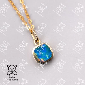 Minimalist Square Australian Doublet Opal Pendant ONLY 14K Yellow Gold - Picture 1 of 8