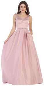 Womens Dresses For Evening Formal Event Long V-Neck Sleeveless A-Line Plus Size - Picture 1 of 10