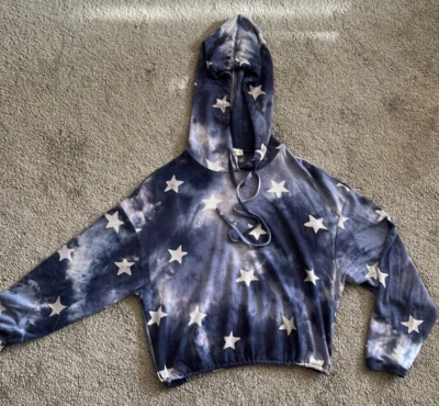 Altar'd State Medium Blue Tie Dye Hoodie Top Shirt Star Sweatshirt Crop Hooded - Image 1 of 4