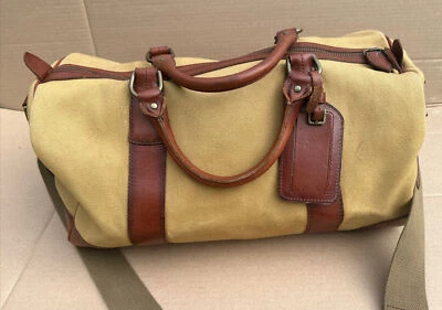 Ralph Lauren Madison Safari Traveler L Duffle Bag Canvas & Leather Khaki Cognac - Image 1 of 4