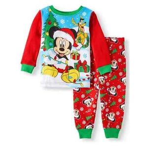 Disney Infant Boys Mickey Mouse Santa Claus Christmas Holiday Pajamas 12/18M - Picture 1 of 3