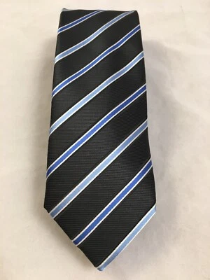 Галстук-докеры черный синий серебристый диагональный в полоску полиэстер - Изображение 1 из 4