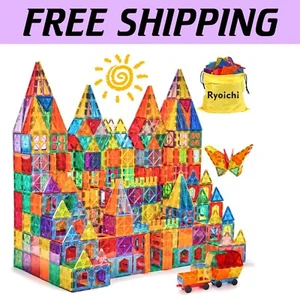 Magnetic Tiles Set with 2 Cars - 138PCS Montessori Construction Blocks for Kids - Picture 1 of 10