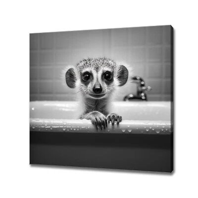 Cute Meerkat In The Bath Tub, Canvas Art Print Kids Nursery Room Decor - Image 1 of 4