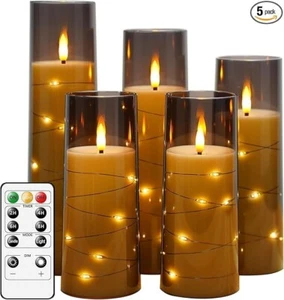 Flameless 5 Pc LED Flickering Candles with Timer & Remote - Picture 1 of 4