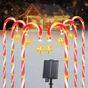 6 Pack 19" Christmas Solar Candy Cane Pathway Markers Walkway Lights Xmas Decor - Picture 1 of 8