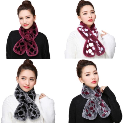 女士真正的雷克斯兔毛围巾冬季保暖领巾手工蓬松柔软 — 第 1/4 张图片