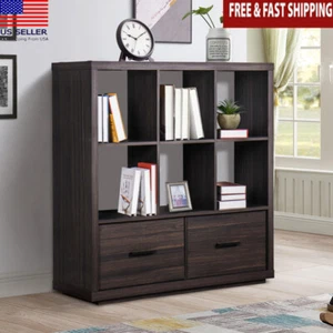 Steele 6 Cube Storage Bookcase Display Organizer W/ Drawers Tobacco Oak Finish - Picture 1 of 10