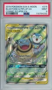 Pokemon PSA 9 come nuovo Eclissi Cosmica Ultra Rara Alt Art Blastoise Piplup GX 215/236 - Foto 1 di 2