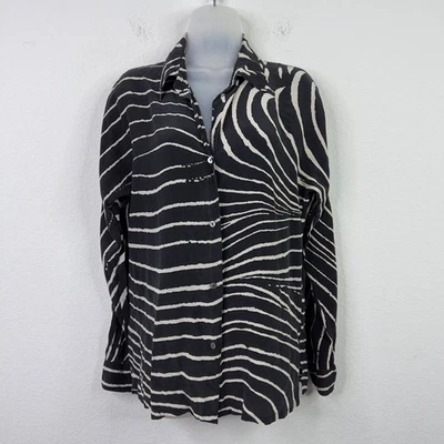 Camisa Max Mara Mujer 40 Negra Blanca Seda Cebra Abstracta Italia Lujo Maximalista Foto 1 de 4
