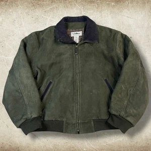 Vintage 1990’s LL Bean Suede Leather Bomber Jacket Size L Thinsulate Wool Lined - Picture 1 of 13