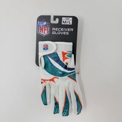 ¡Nuevo! Guantes receptores de la NFL de los Miami Dolphins blancos - Franklin Youth M/L Foto 1 de 4